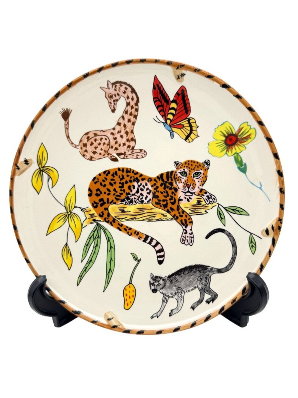 Lynn Chase Jungle Jubilee Salad Dessert Plate Ceramic Handpainted Leopard Parrot